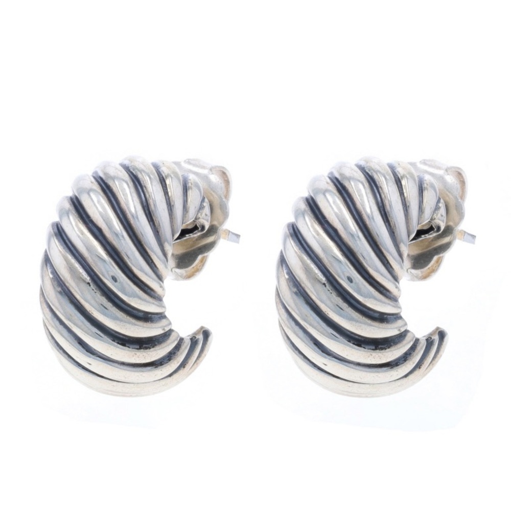 David Yurman 14K Sterling Silver Cable Half Hoop Shrimp Earrings